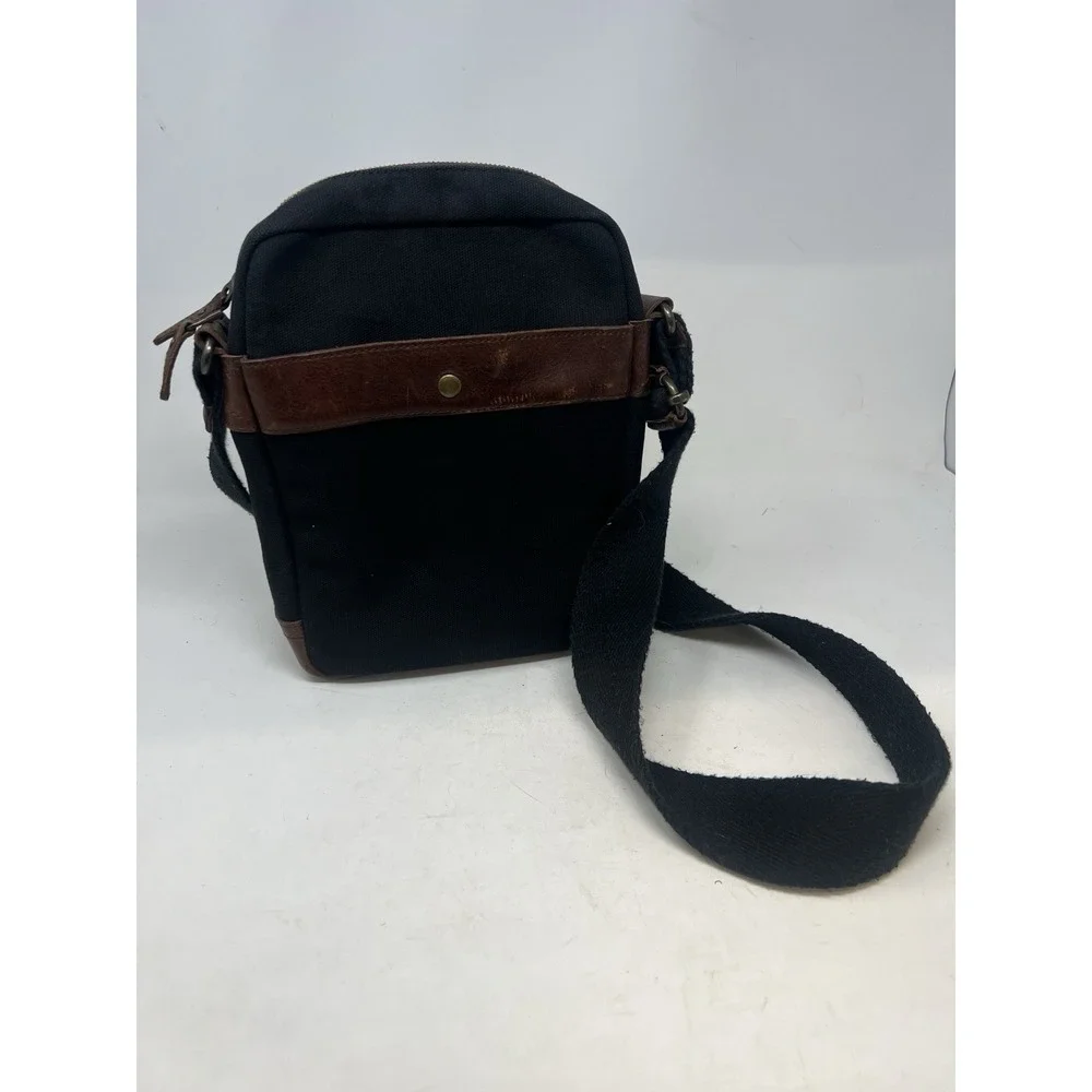 WILL LEATHER GOODS Black‎ Canvas And Leather Small Messenger Crossbody Bag